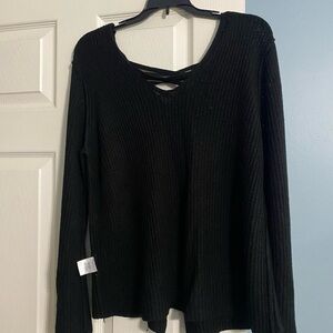 Joseph A Black Crisscross Knit Long Sleeve Top
